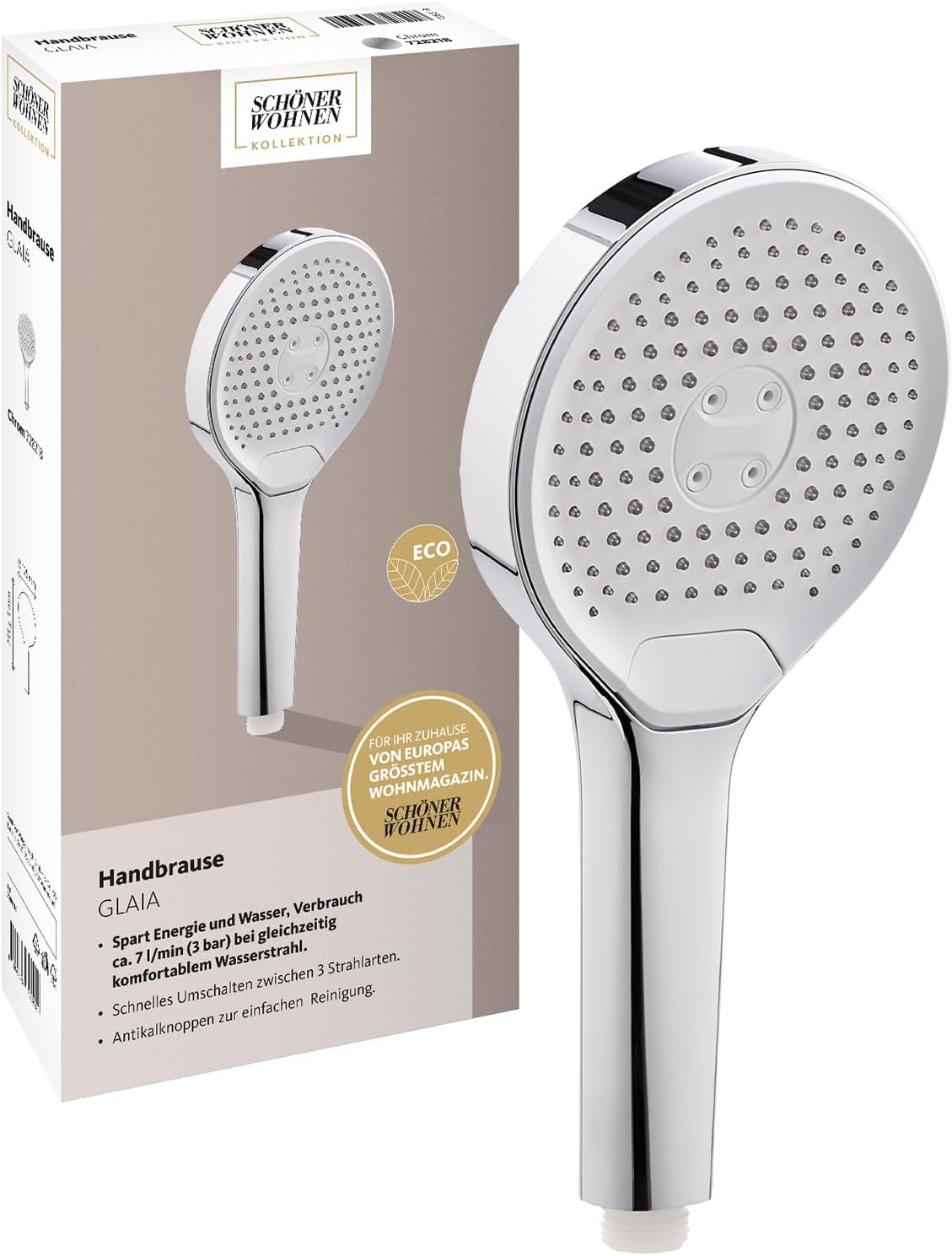 Handbrause 3-strahlig Glaia mit Anti-Kalk-Noppen, Chrom - Glaia