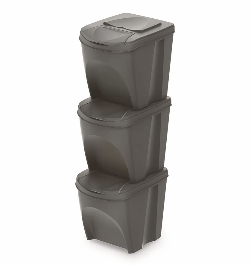 3er-Set Stapelbares Mülltrennsystem, steingrau 3er Set - 25 L