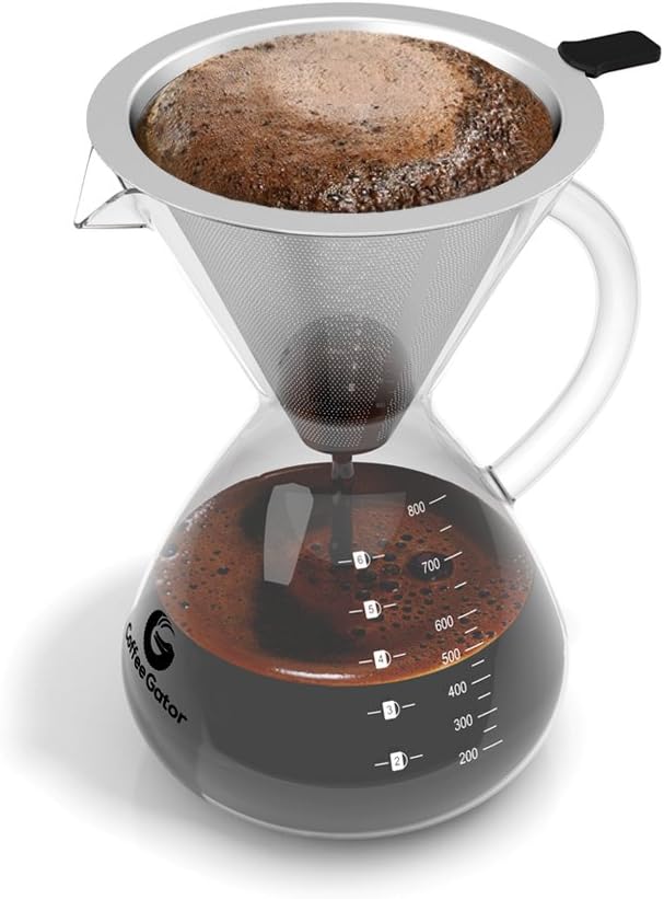 Pour Over Kaffeebrüher mit Edelstahlfilter, Transparent 800ml