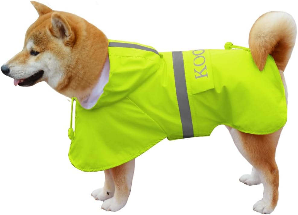 Hunde Regenjacke mit Kapuze, Fluoreszie Grün 2XL - Passend für 9 bis 15kg