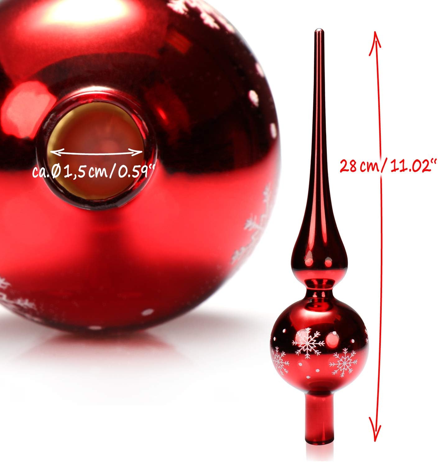 Weihnachtsbaumspitze aus Glas, Rot 28cm, 01 Stück - glänzend