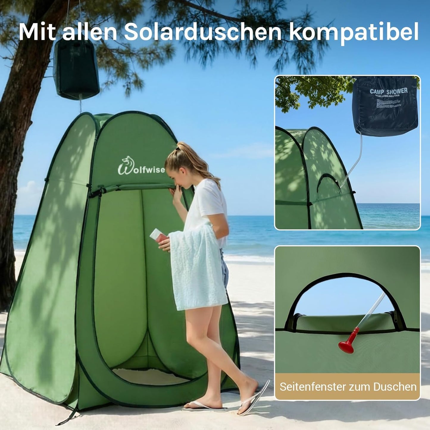 Pop-Up Dusch- und Umkleidezelt für Camping, Grün Grosszügig: H 190cm, W 120cm