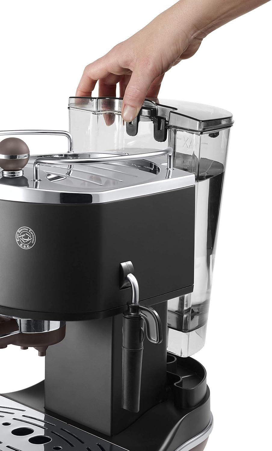 Icona Vintage ECOV311BK Espressomaschine mit Milchaufschäumer, Schwarz