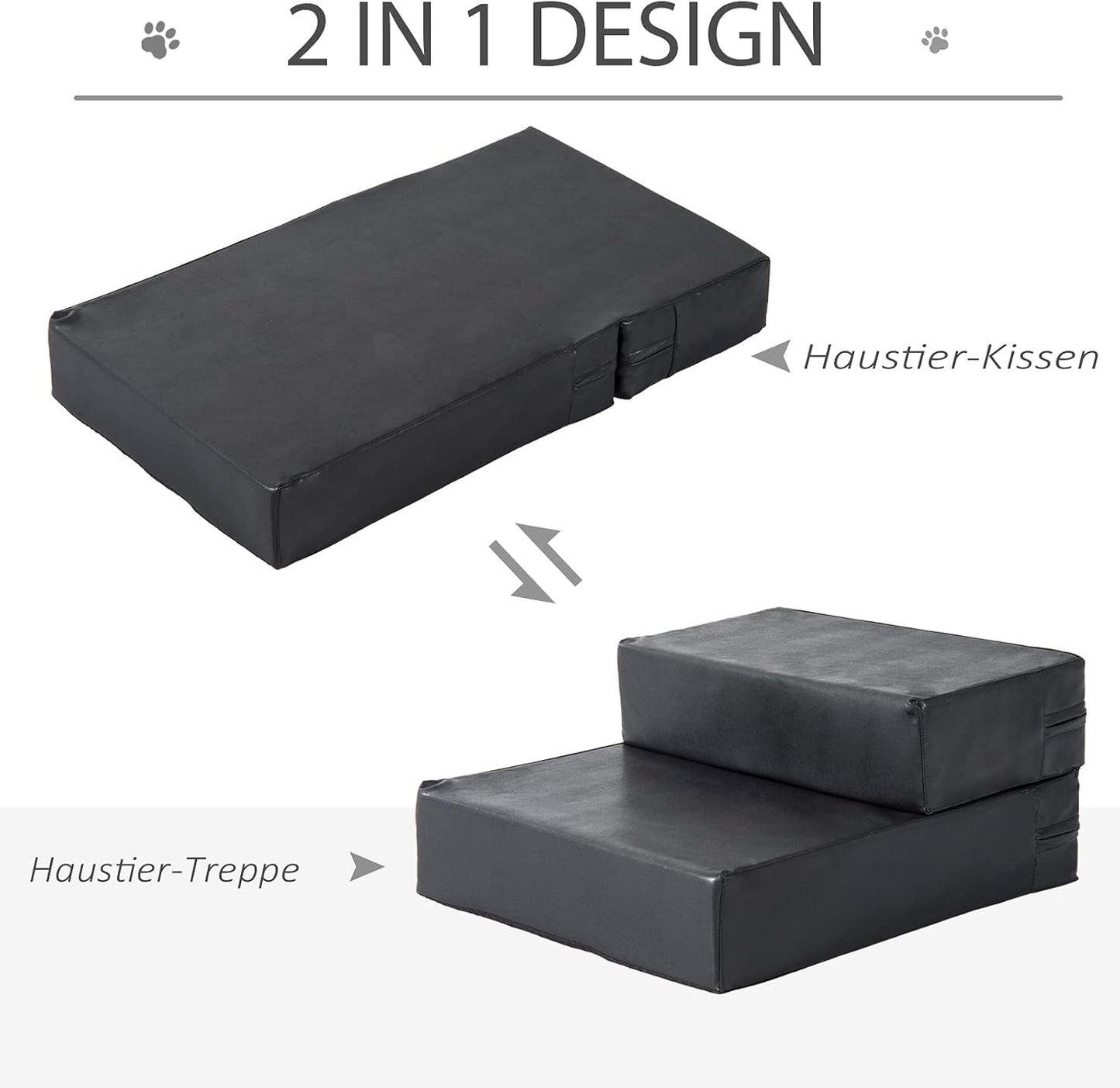 Klappbare Hundetreppe für Haustiere, schwarz L45 x B39 x H20 cm