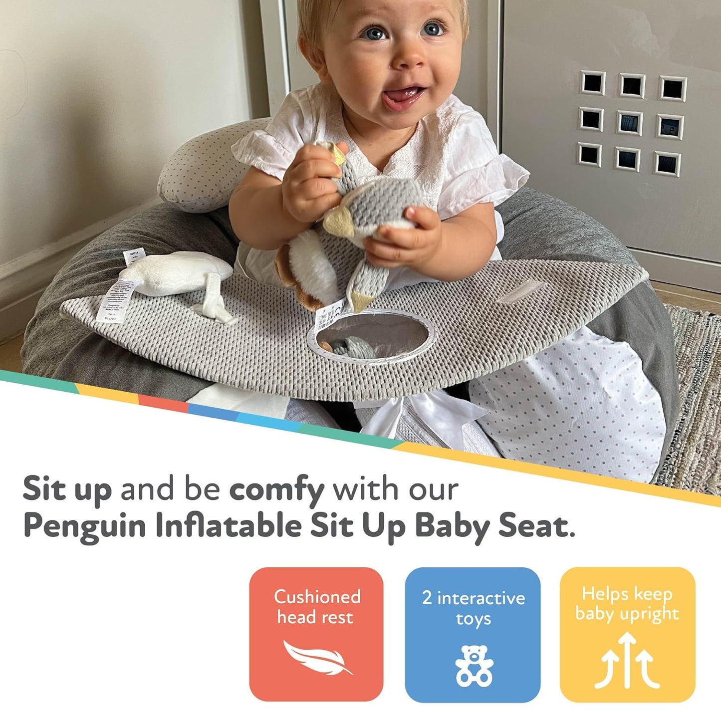 Aufblasbarer Sit-Me-Up Babysitz Penguin mit abnehmbarem Tablett