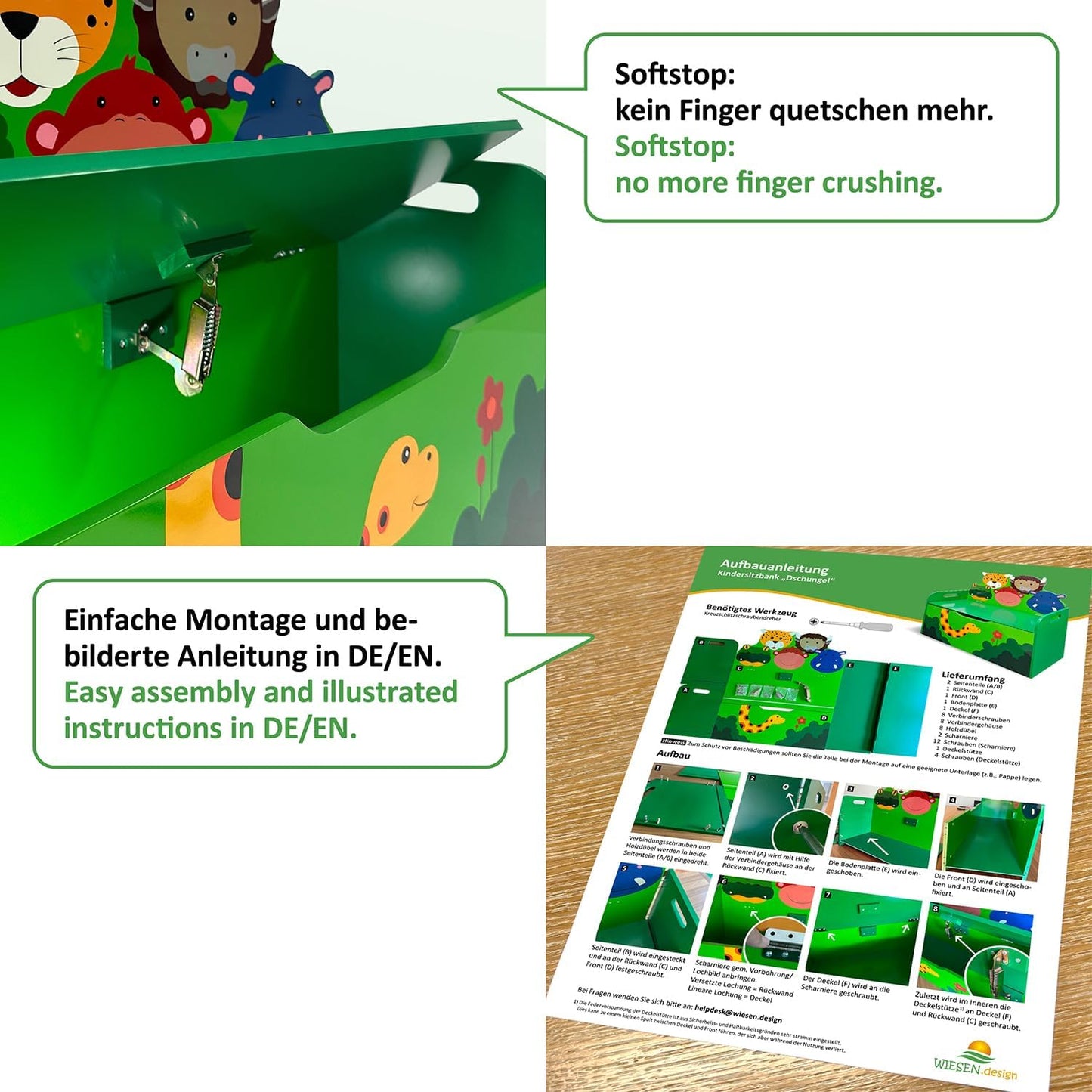 Kindersitzbank mit Stauraum und Softstop-Deckel