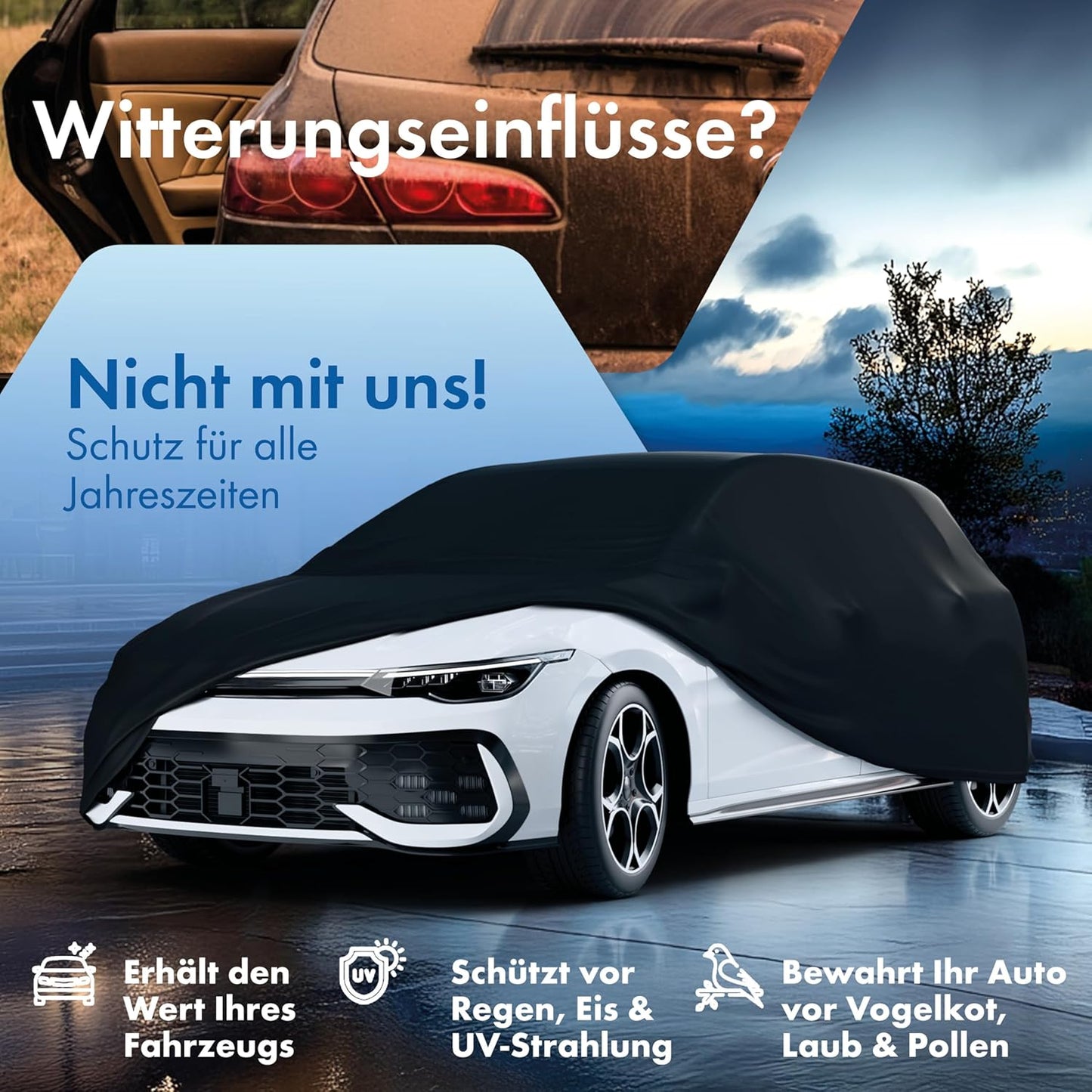 Autoabdeckung Vollgarage Allwetter Grösse 2, bis 482 cm, Grösse 2: PKW 430 - max. 482 cm Länge Schwarz