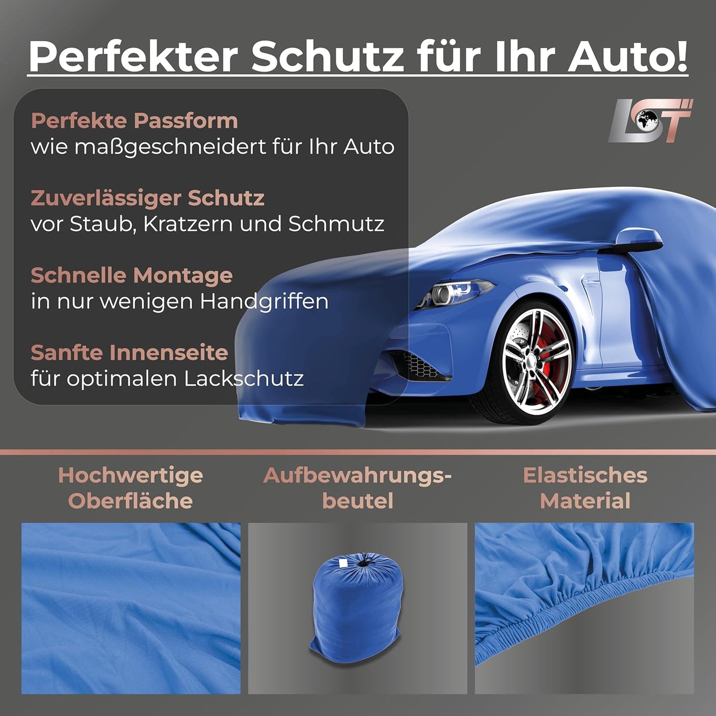 Indoor Autoabdeckung lackschonend und dehnbar, M (410x130x120cm) Blau