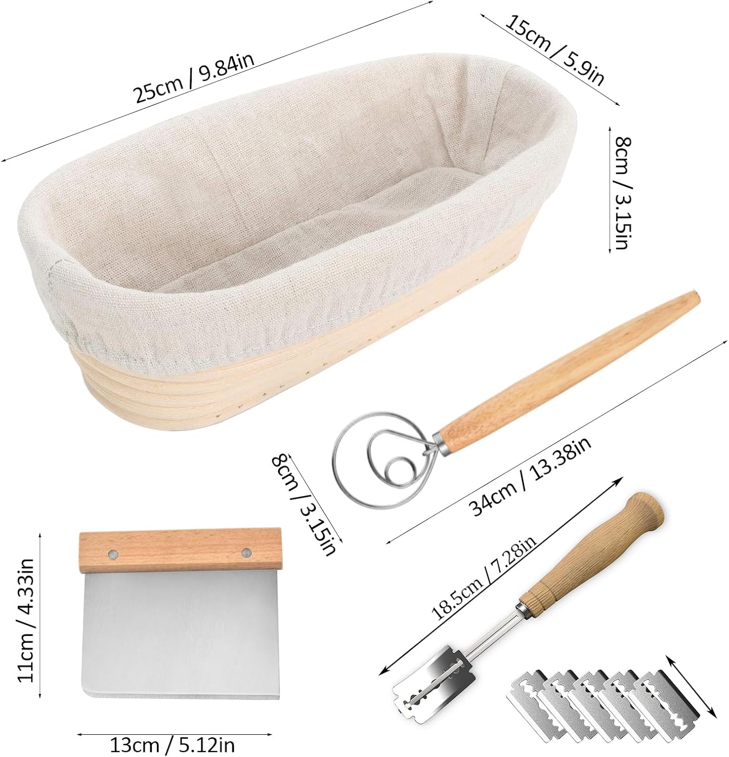 2 Stück ovale Gärkörbchen mit Zubehör-Set, 2 pcs Oval