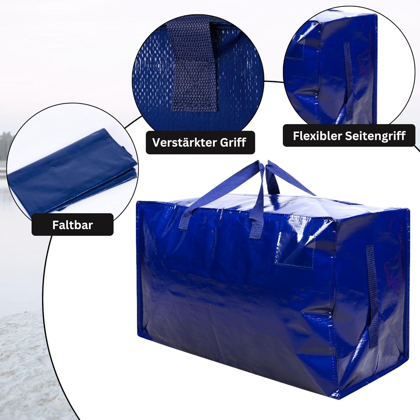 Aufbewahrungstaschen mit Deckel und Griffen, Blau 4er-Pack