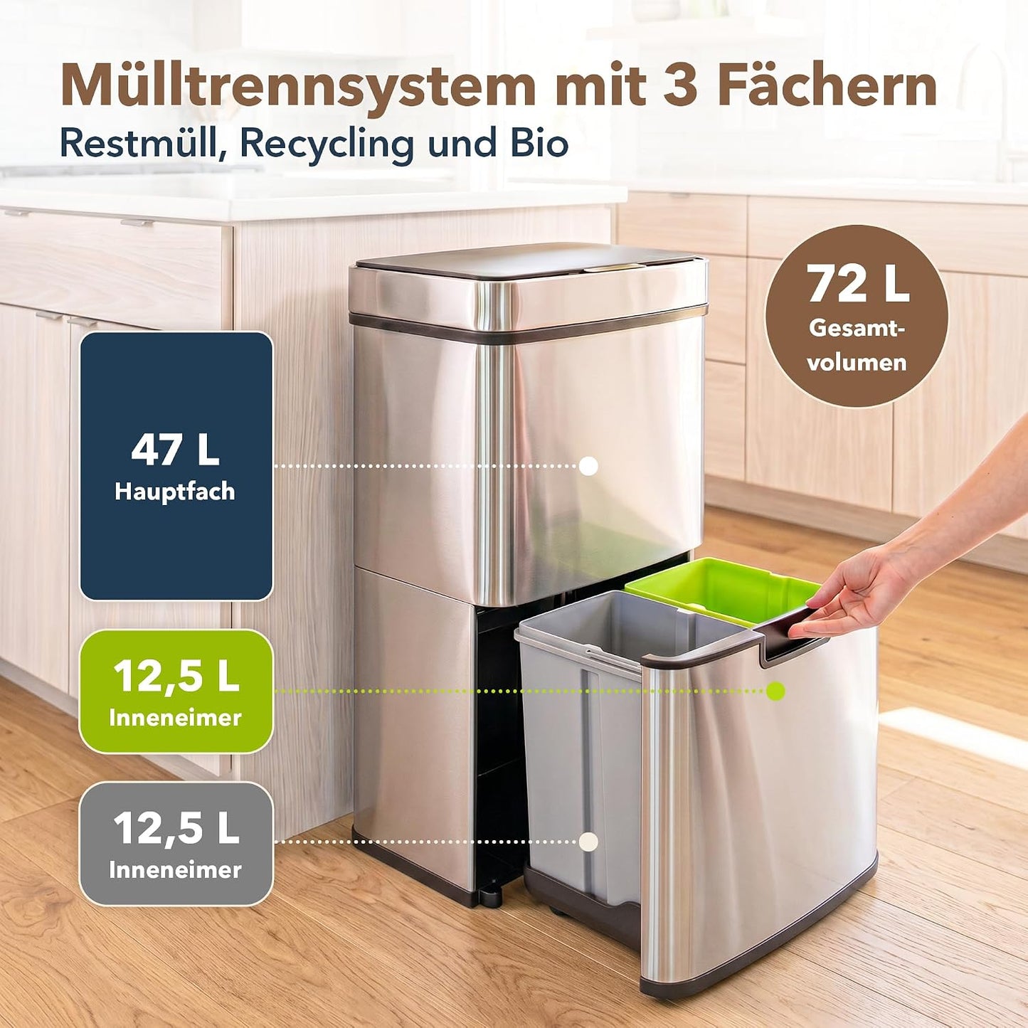 Sensor-Mülleimer mit 3-Fächer-Trennsystem