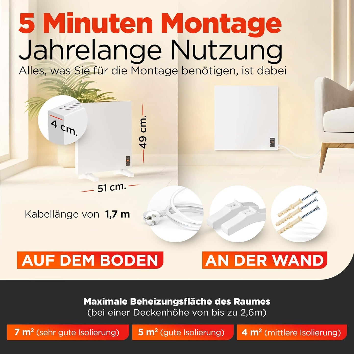WiFi Infrarotheizung, 270 W bis 5 m2 Wifi - ‎weiß