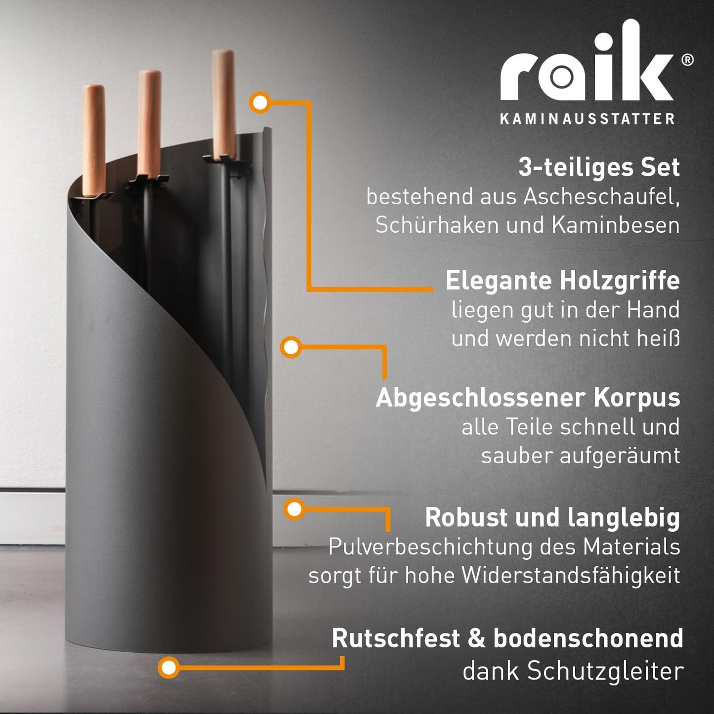 3-teiliges Kaminbesteck Set Otto mit Ofenhandschuh, Kaminbesteck mit Handschuh