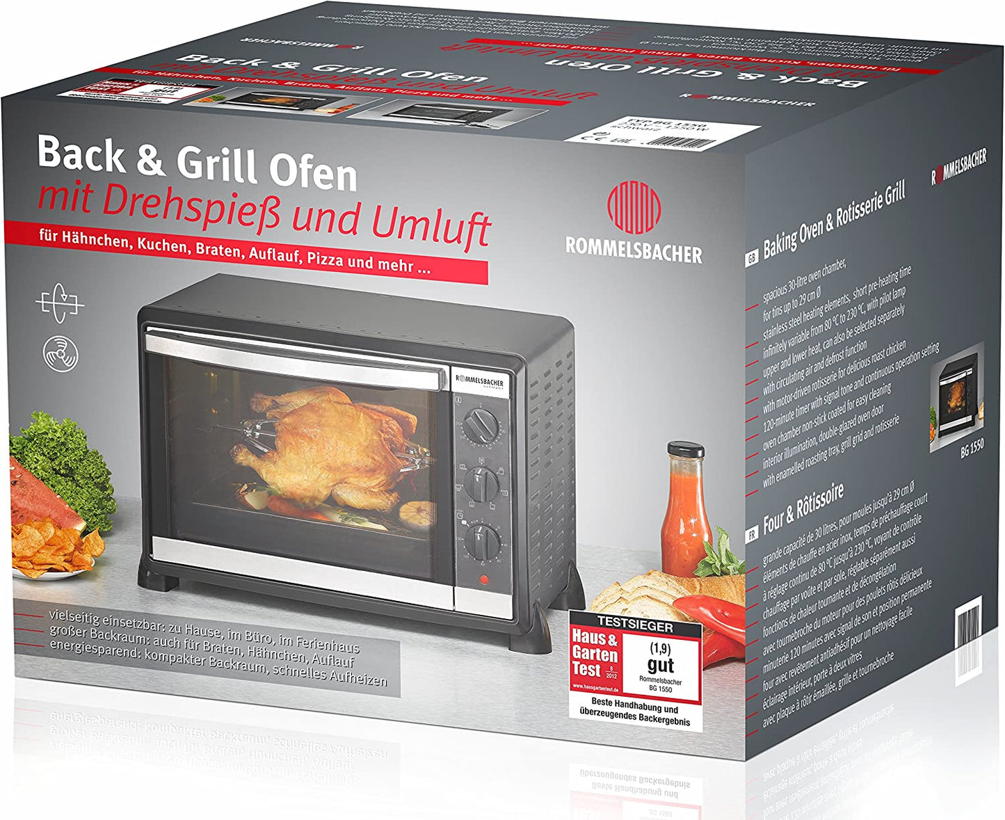 Back & Grill Ofen mit Umluft BG 1550, Mini-Backofen, 30 Liter