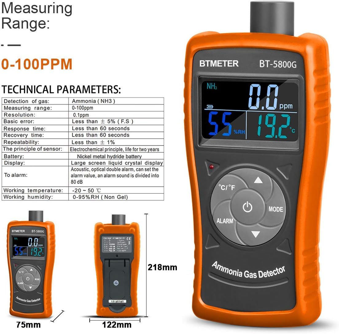 Ammoniak Gasdetektor BT-5800G mit Temp- und Feuchtemessung, Bt-5800g Ammonia Gas Detector