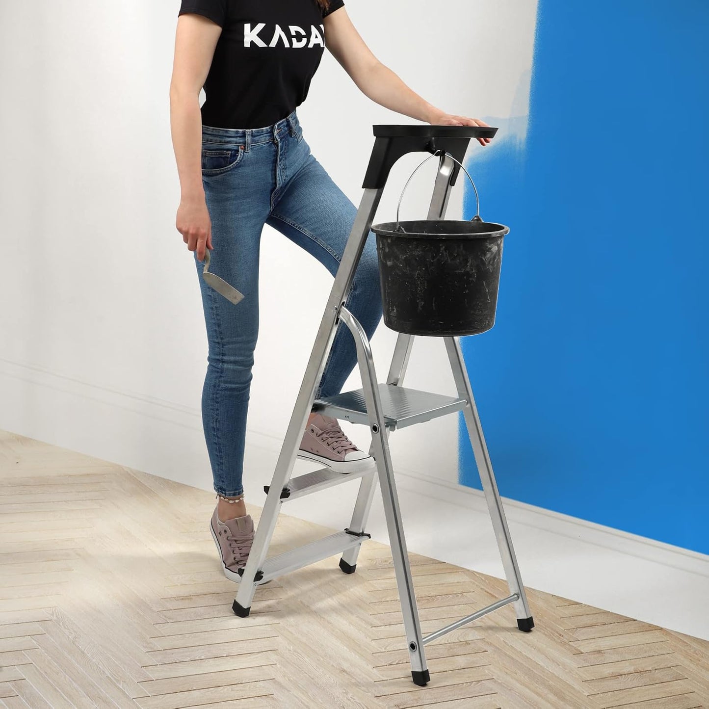 Klappbare Stehleiter mit 3 Stufen und Ablage, 3 Stufen