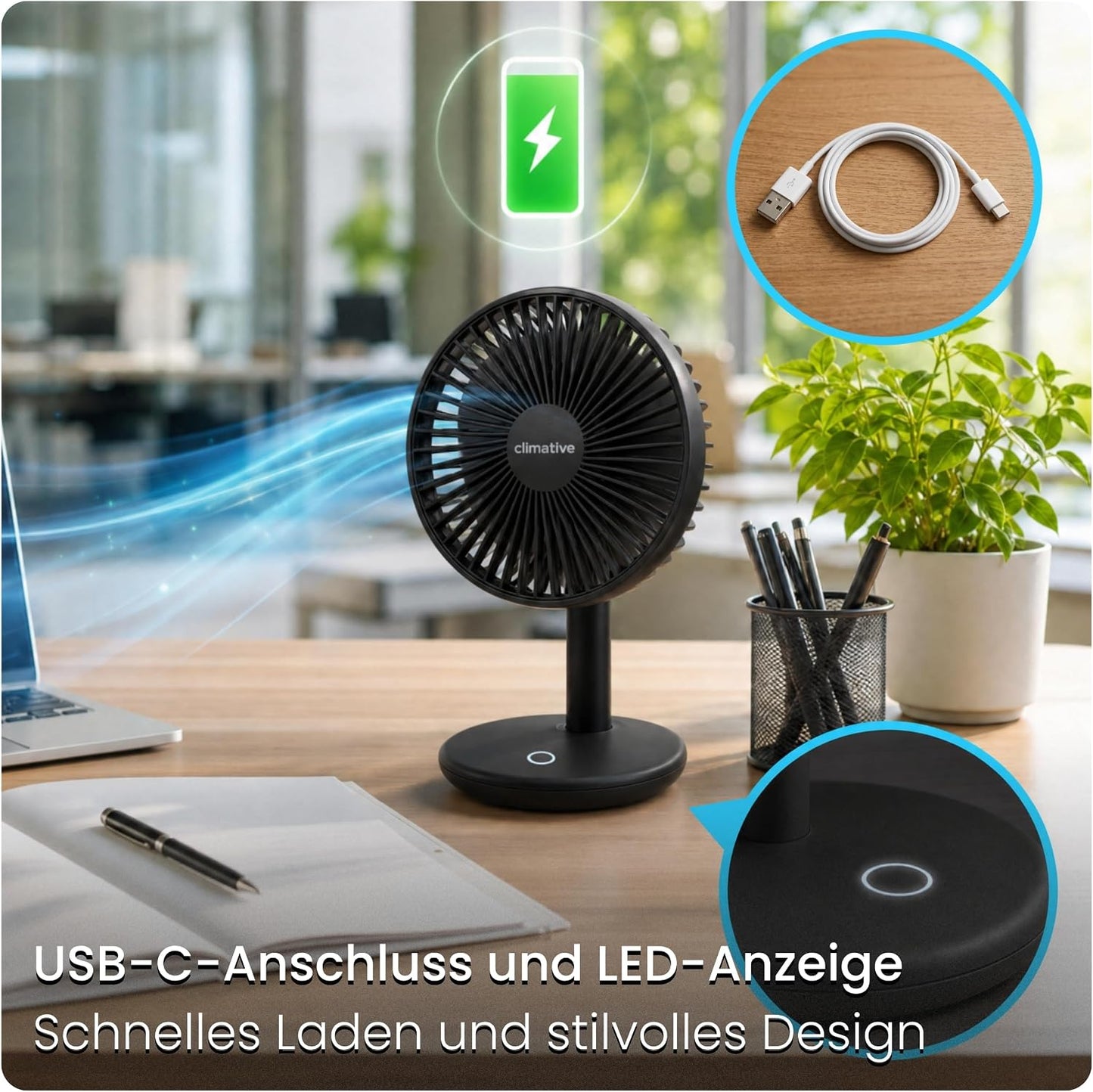 Leiser Tischventilator, Schwarz