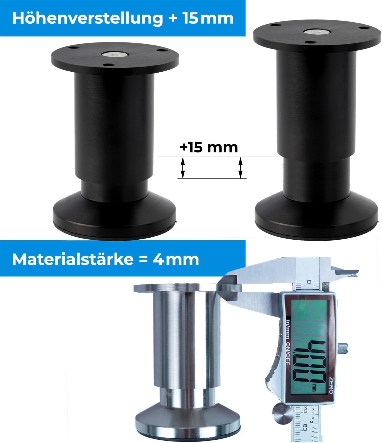 Verstellbare Möbelfüsse 4er Set, Höhe:300 mm(30 CM )4er SET Schwarz Matt (Eloxiert)