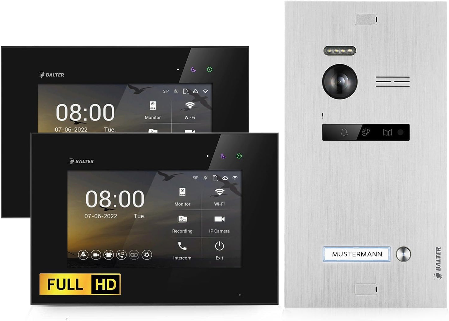 Video-Türklingel mit 2 Monitoren & Türöffner, Schwarz/Silber Ohne Wi-fi 2 Monitore