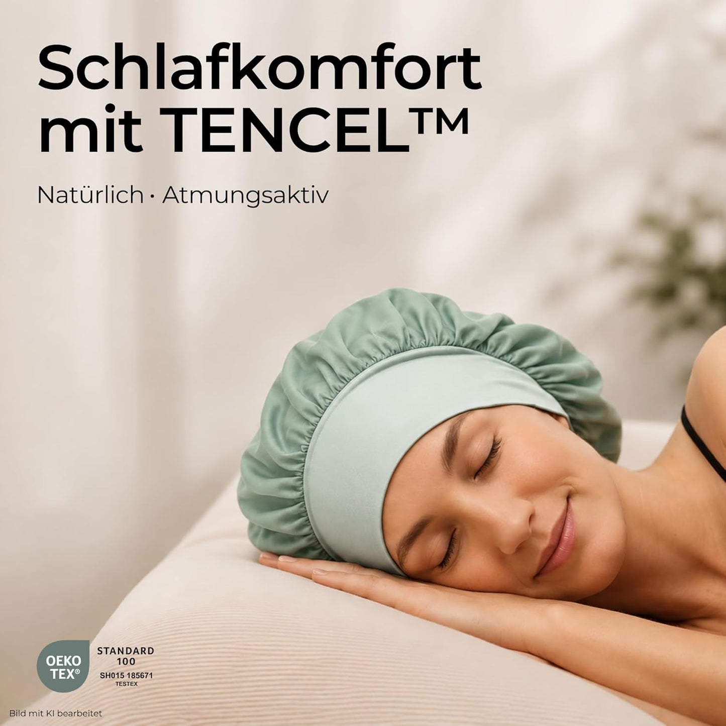 Seidenhaube zum Schlafen mit verstellbarem Elastikband, Grün - Normal