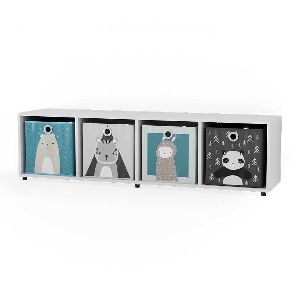 Kinderregal Ludus mit 4 Faltboxen, Weiss Standregal + 4 Faltboxen