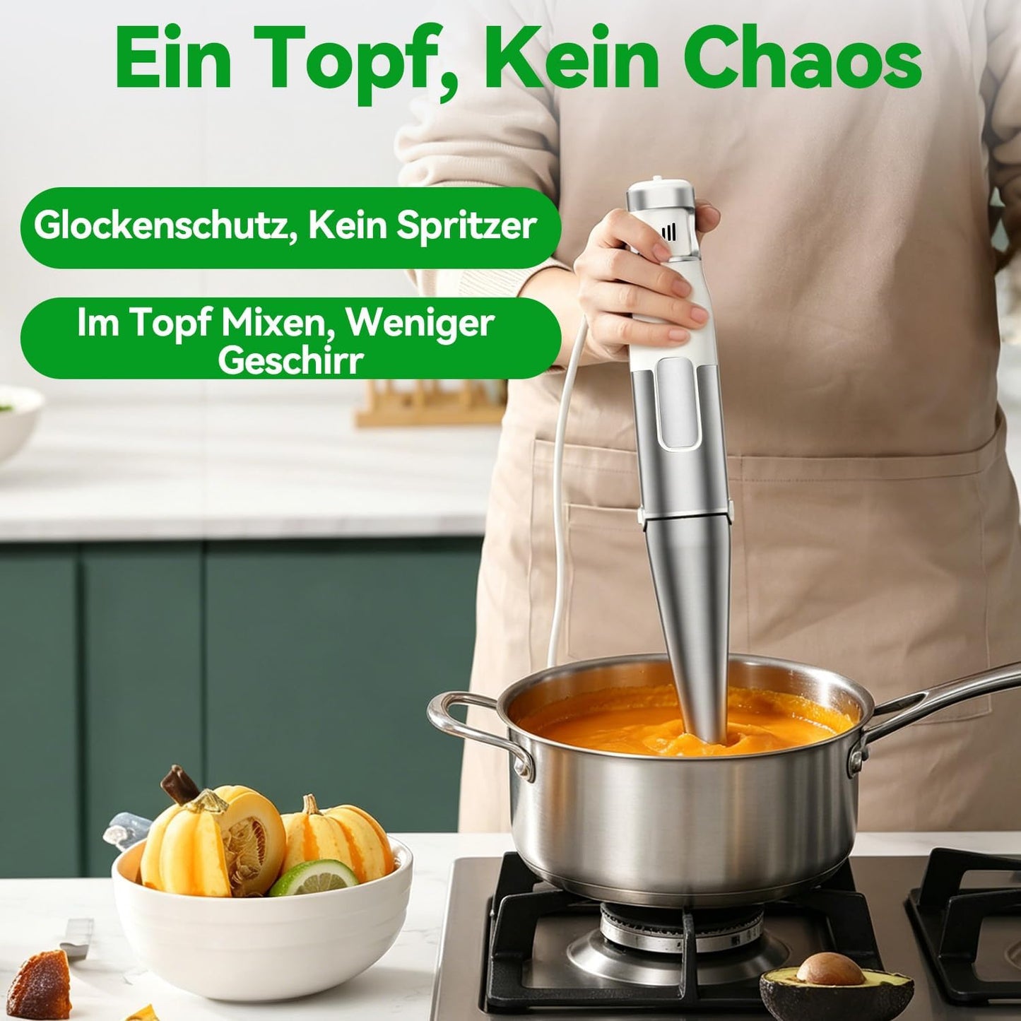 Stabmixer Set mit Zerkleinerer & Schneebesen, Weiss