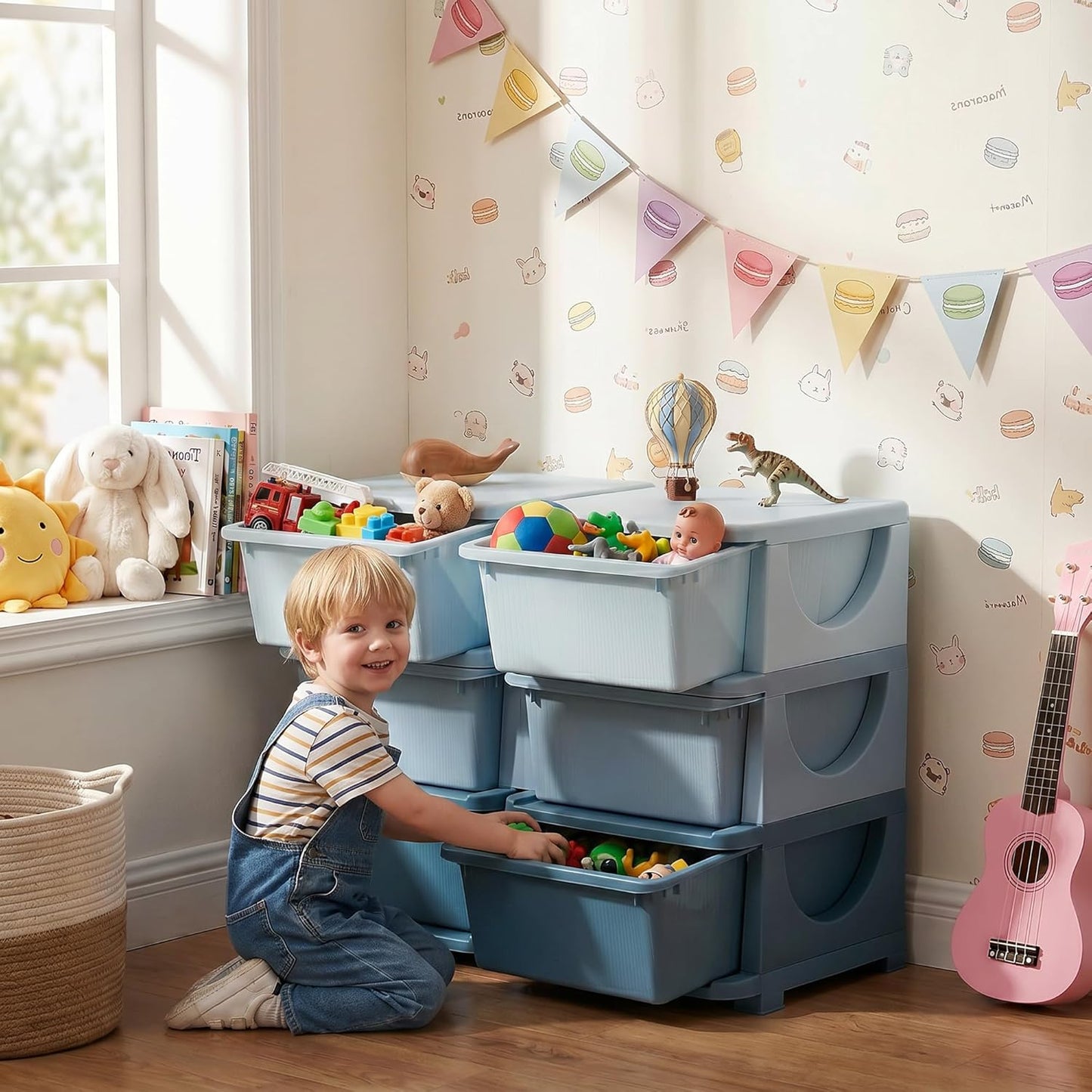 Schubladenschrank Spielzeug-Organizer für Kinderzimmer, 75L x 37B x 56,5H cm Blau