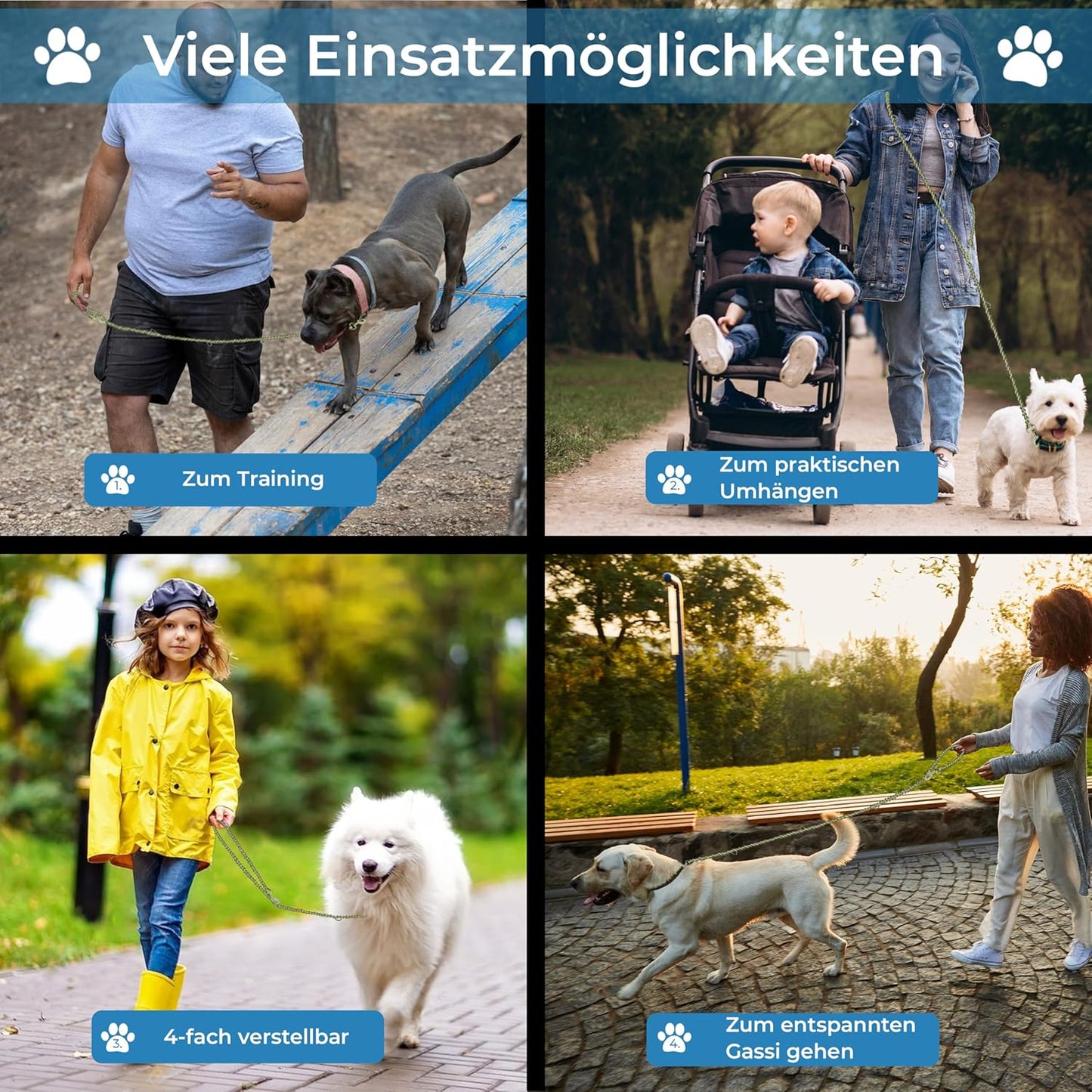 Hundeleine reflektierend, 2m, verstellbar & reissfest, olivgrün 2 m Hunde bis 15 kg