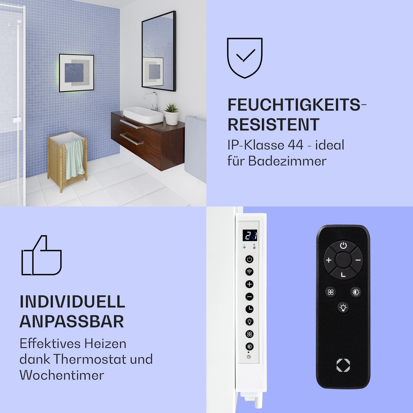 2-in-1 Infrarotheizung & Konvektor mit Thermostat, App-Steuerung, RGB-Beleuchtung, 0.5 Kilowatt (60 x 60 cm) Geometrisch