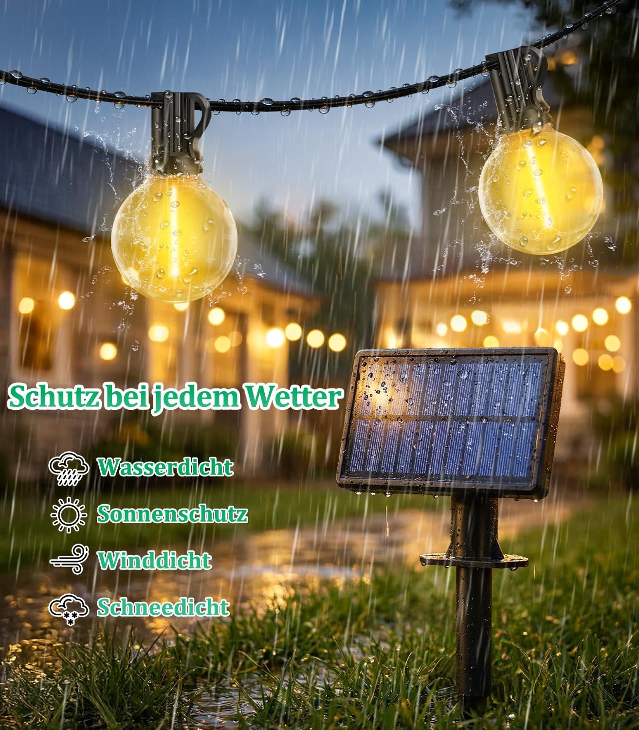 Solar G40 LED Lichterkette mit Fernbedienung, 30M-Solarenergie