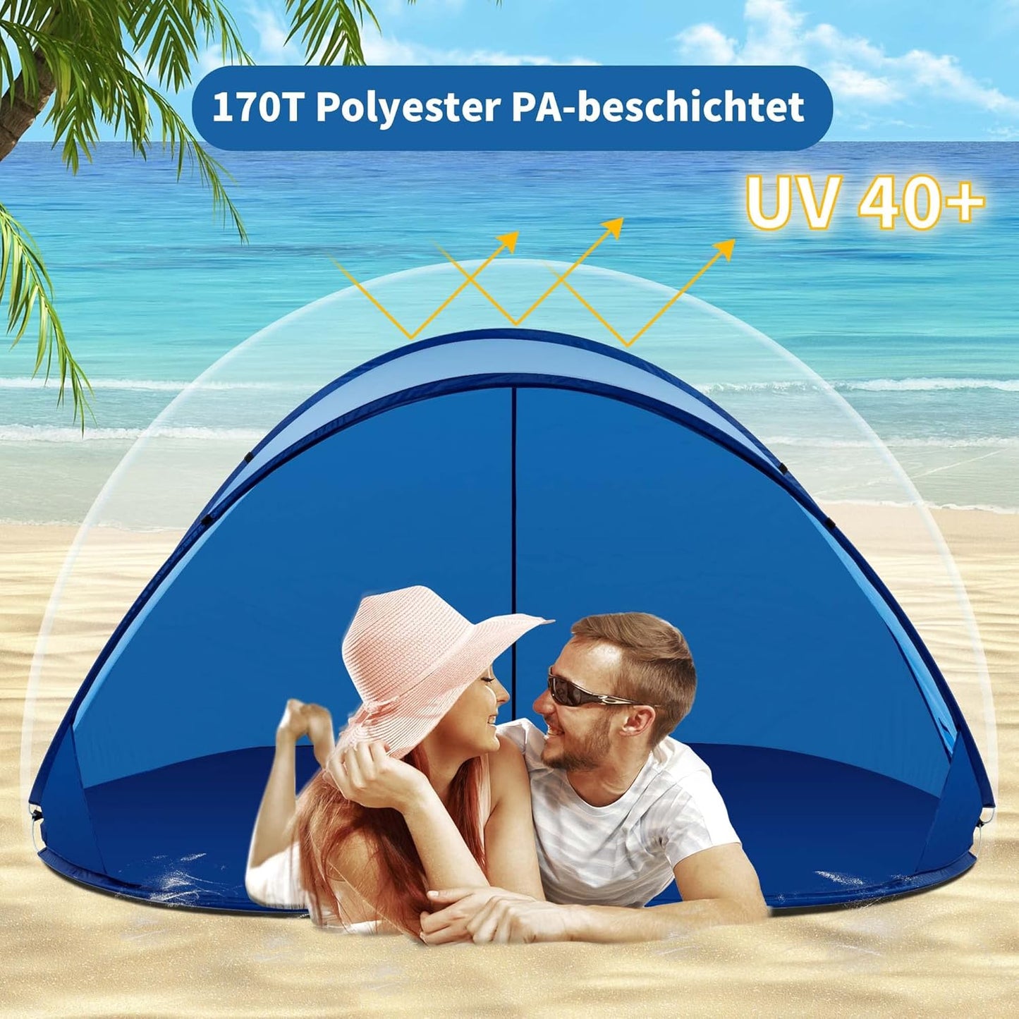 Strandmuschel Pop-Up Zelt mit UV Schutz, Dunkelblau