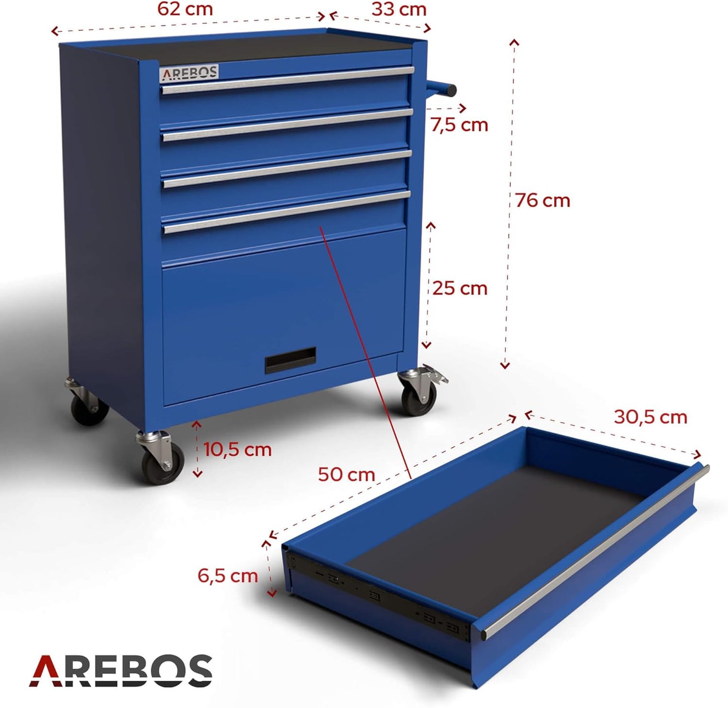 Werkstattwagen mit Interlock-System und Antirutschmatten, Blau