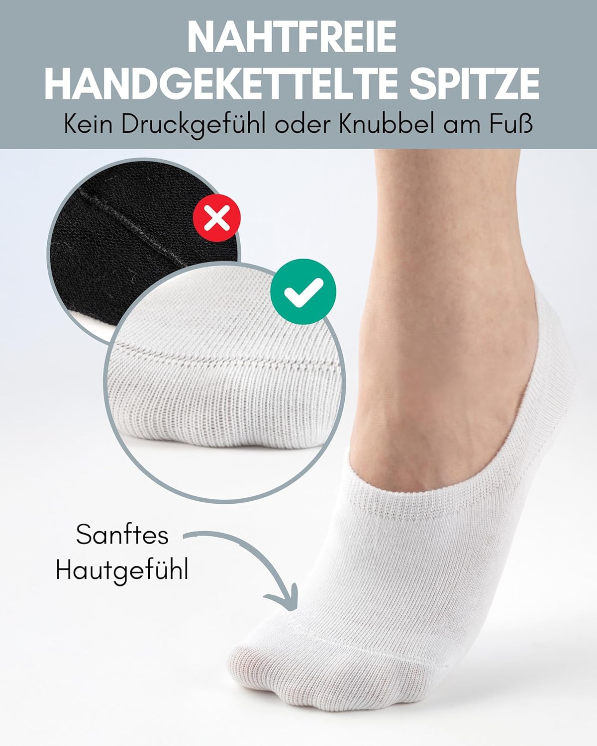 Füsslinge ohne Verrutschen und atmungsaktive, 39-42 2x Grau, 2x Weiss, 6x Schwarz