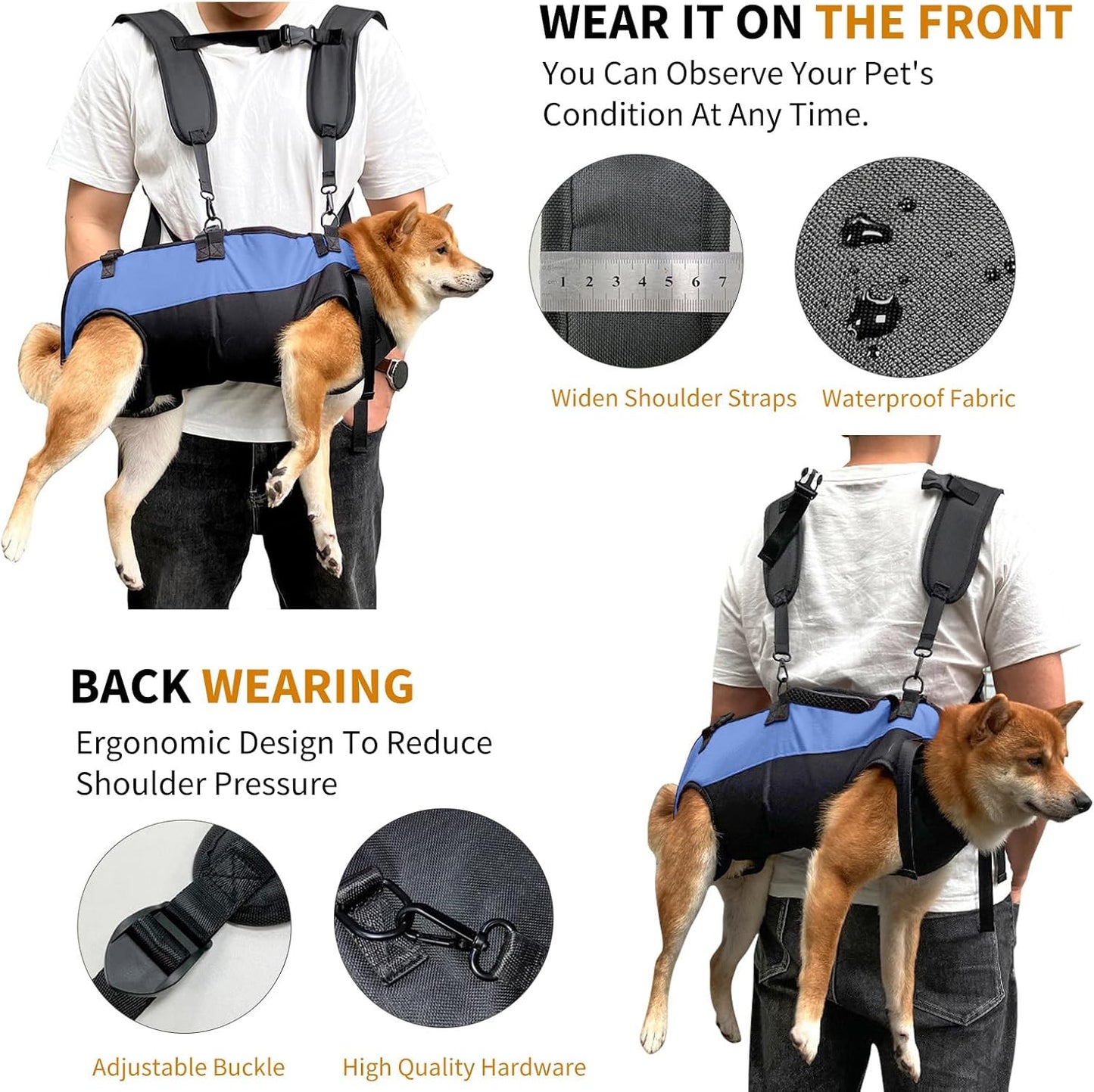Hundegeschirr-Rucksack, L Schwarz+Blau