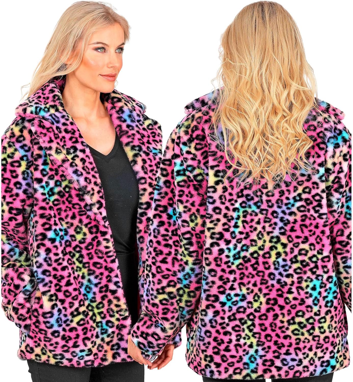 Plüsch-Kostümjacke Leopardenmuster, Leopardenmuster Bunt XXL