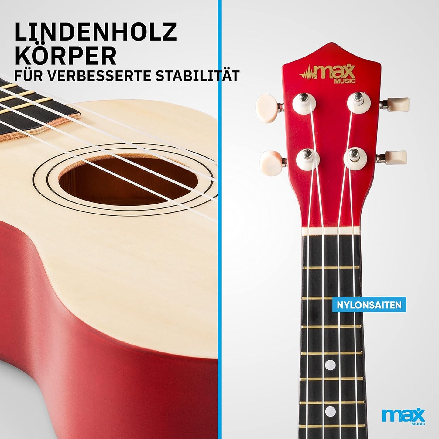 Ukulele-Komplett-Set mit Zubehör für Anfänger, Naturell