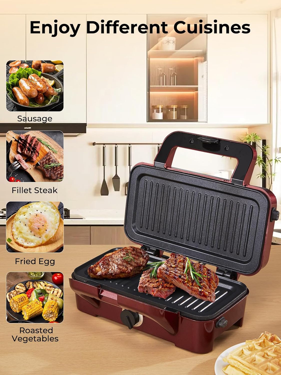 Sandwichmaker mit Waffel- und Grillfunktion, Rot