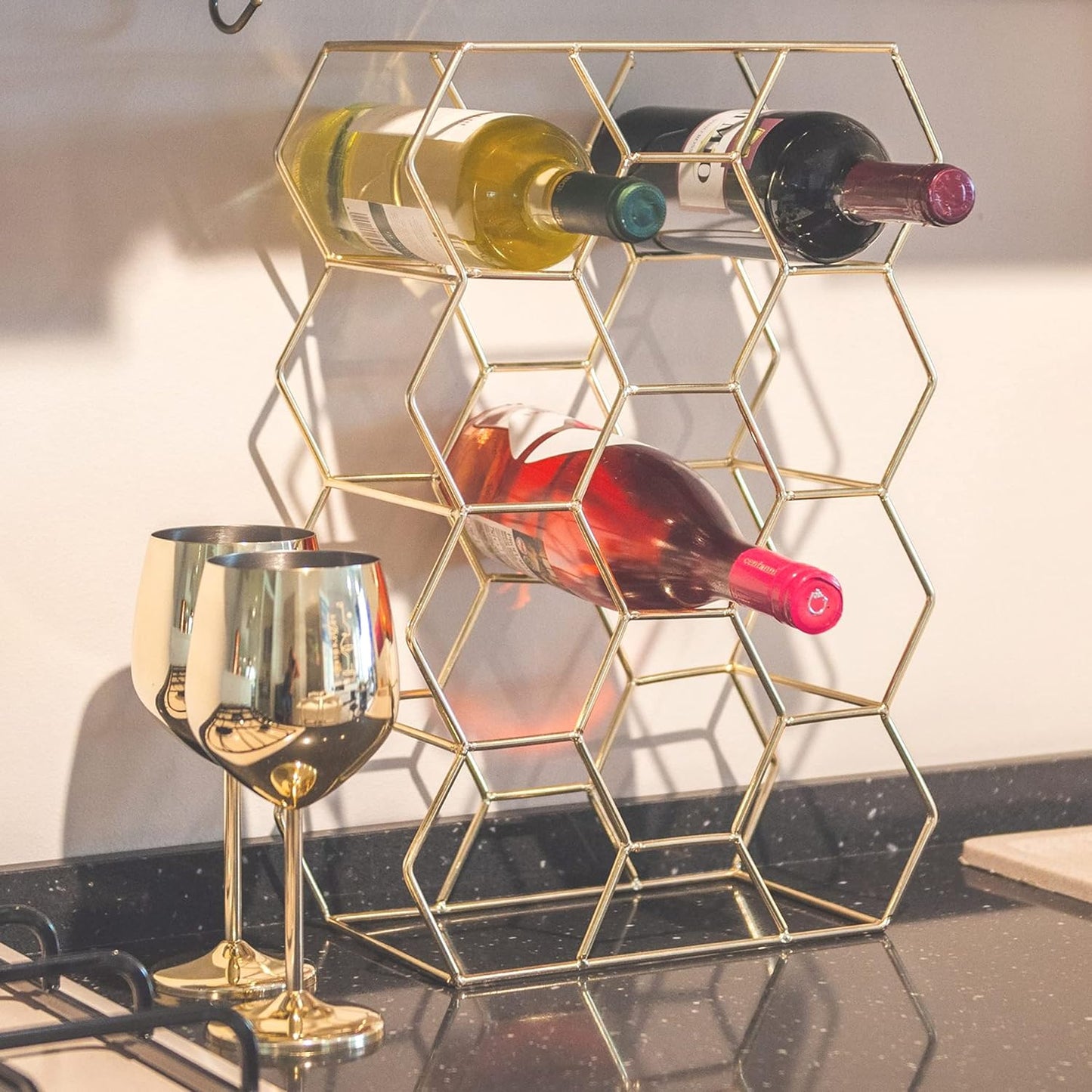 Modernes Weinregal für 14 Flaschen, Gold 14 Flaschen