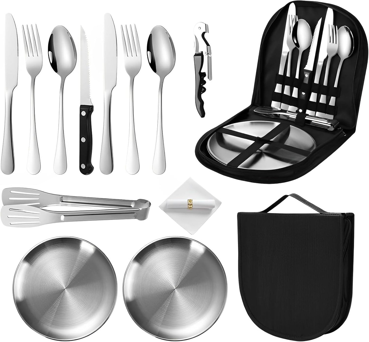 Camping Geschirr Set für zwei Personen, Silber Set