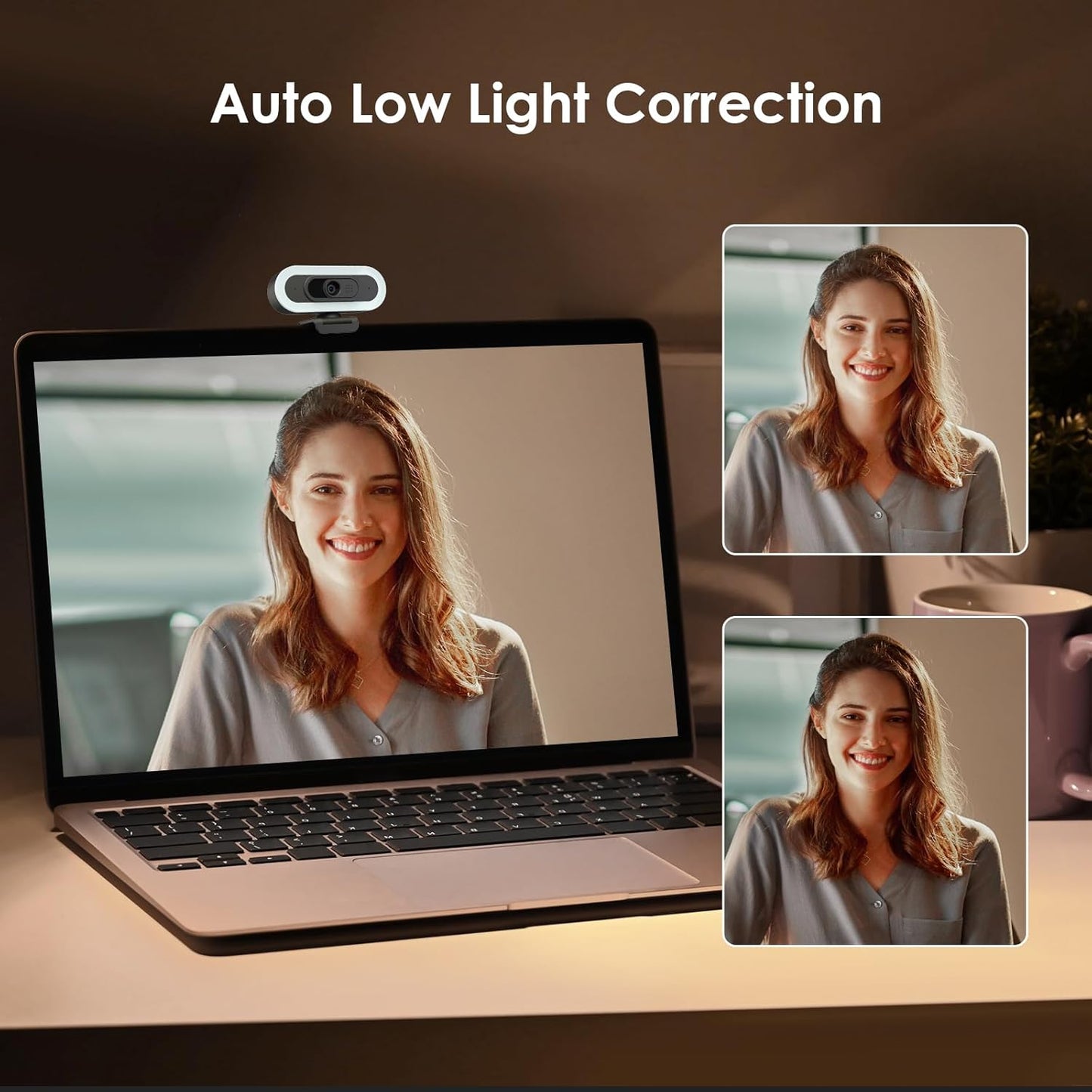 Webcam HD 2K mit Ringlicht und Autofokus, W4LS 2K