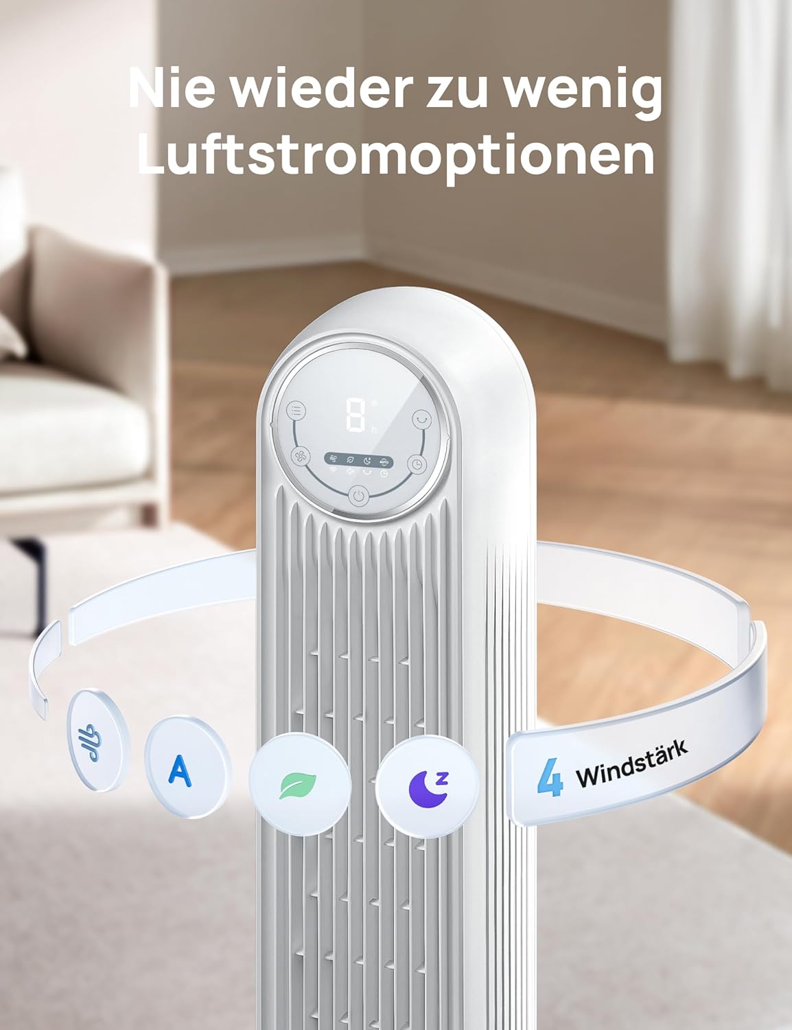 Nomad One S Smart-Turmventilator mit WLAN & Fernbedienung, WLAN Weiß
