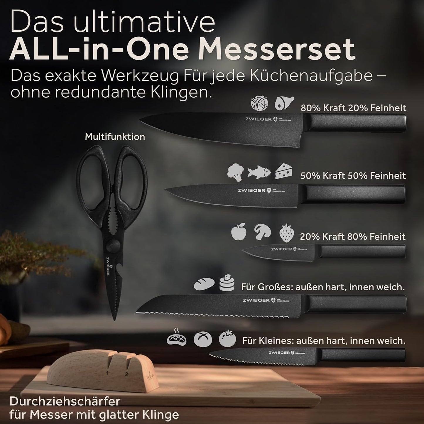 8-teiliges Messerblock-Set, Nordic Schärfer + Messerblock-Set