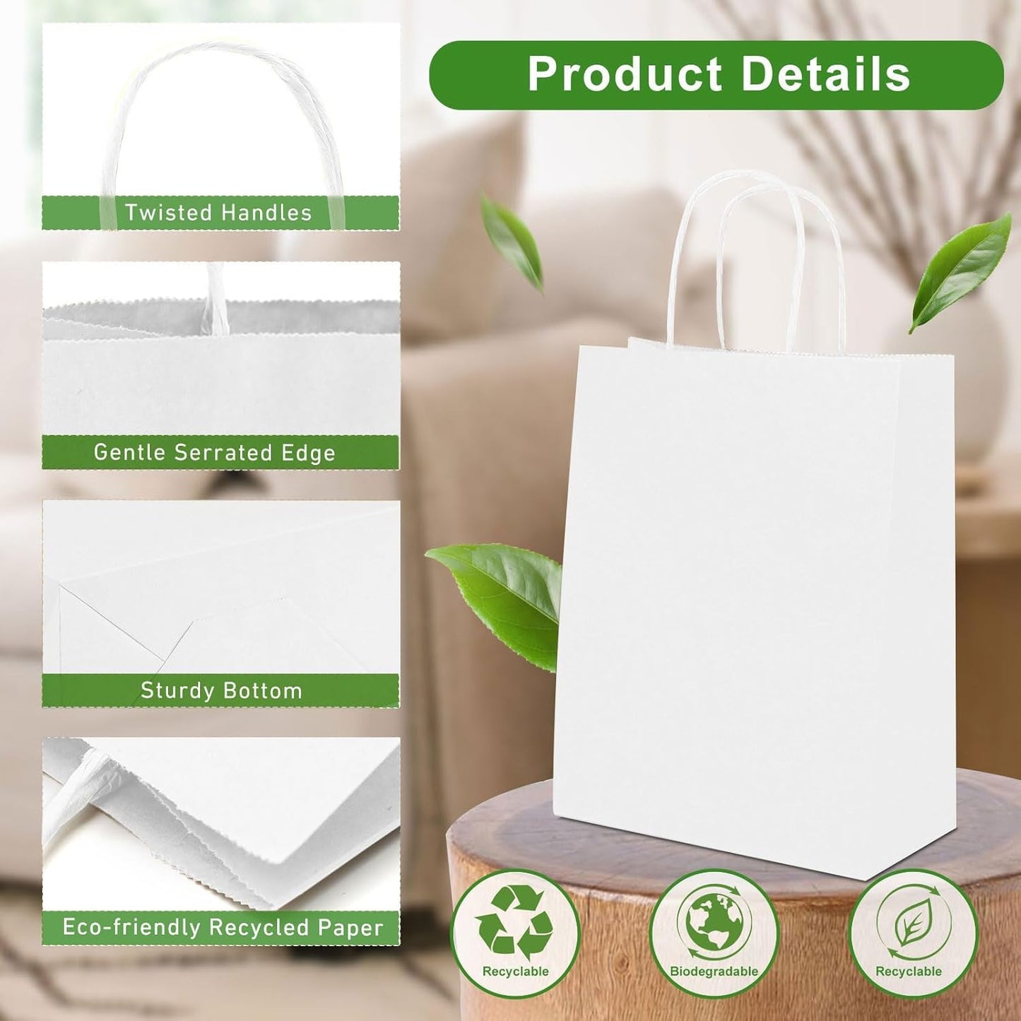 Geschenktüten mit Henkel, Weiss-Klein 50 stück (1er Pack)