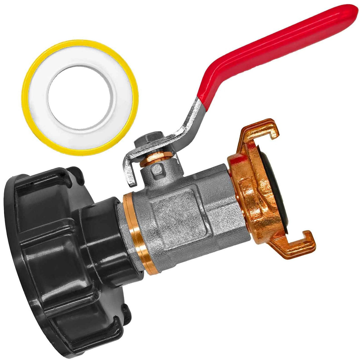 IBC Adapter-Set mit Kugelhahn und Schnellkupplung, 1) Kappe + Hahn + Kupplung für GEKA