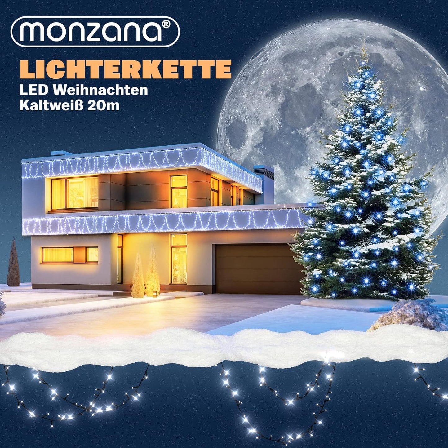 Fairy lights, Kaltweiss - Schwarzes Kabel 200 LED