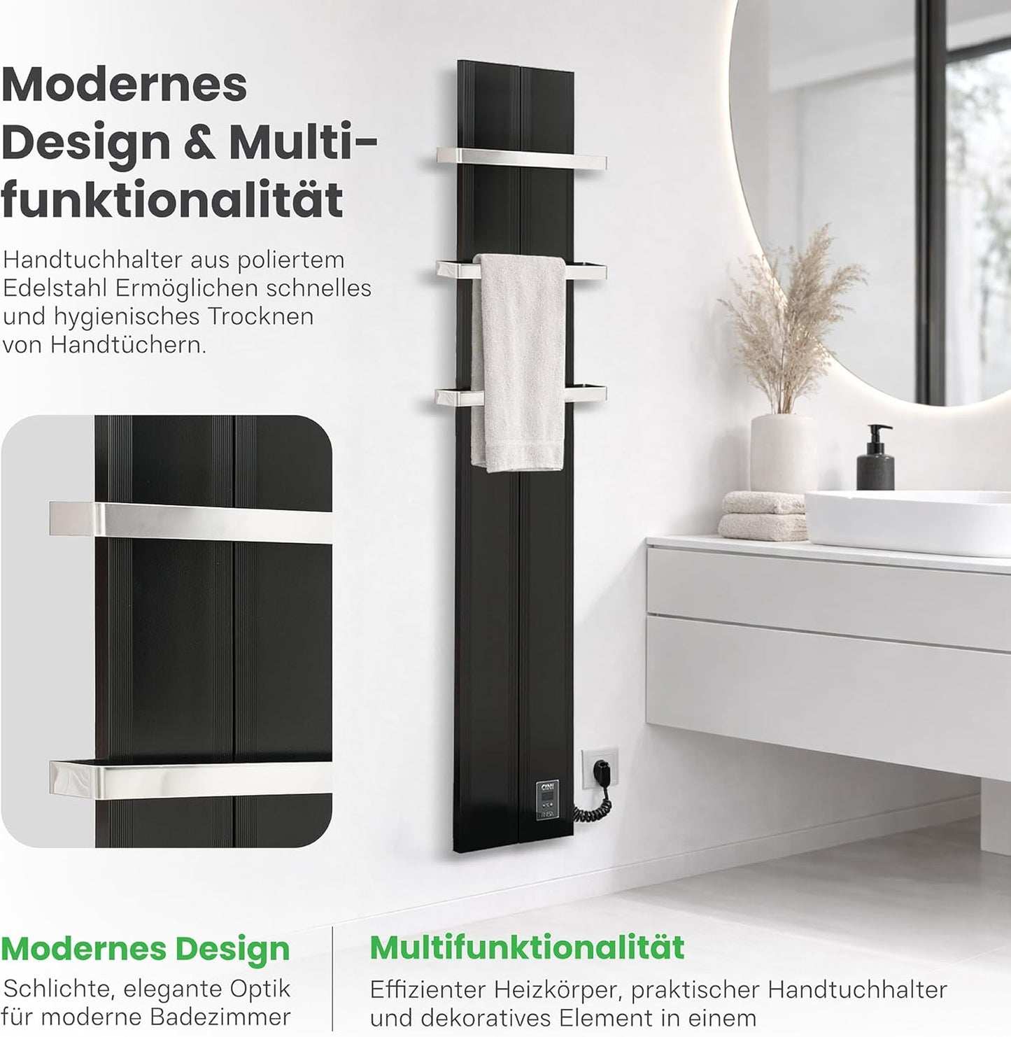 Badheizkörper mit Thermostat FNE D12, Weiss 1200 x 408