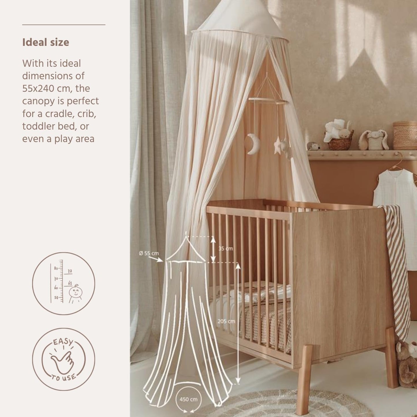Bettbaldachin für Babybetten, Natural H240 x B55 cm (1er Pack)