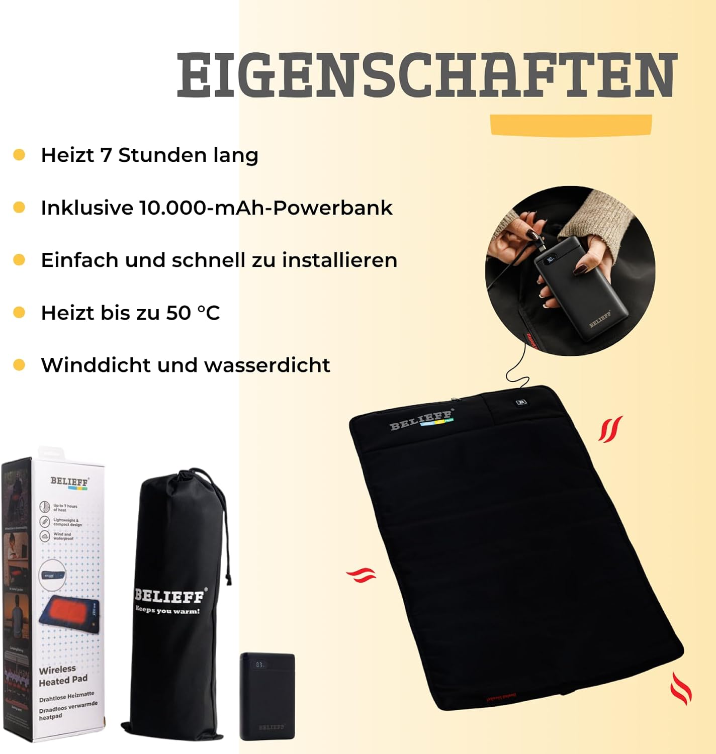 Elektrische Heizmatte mit Powerbank