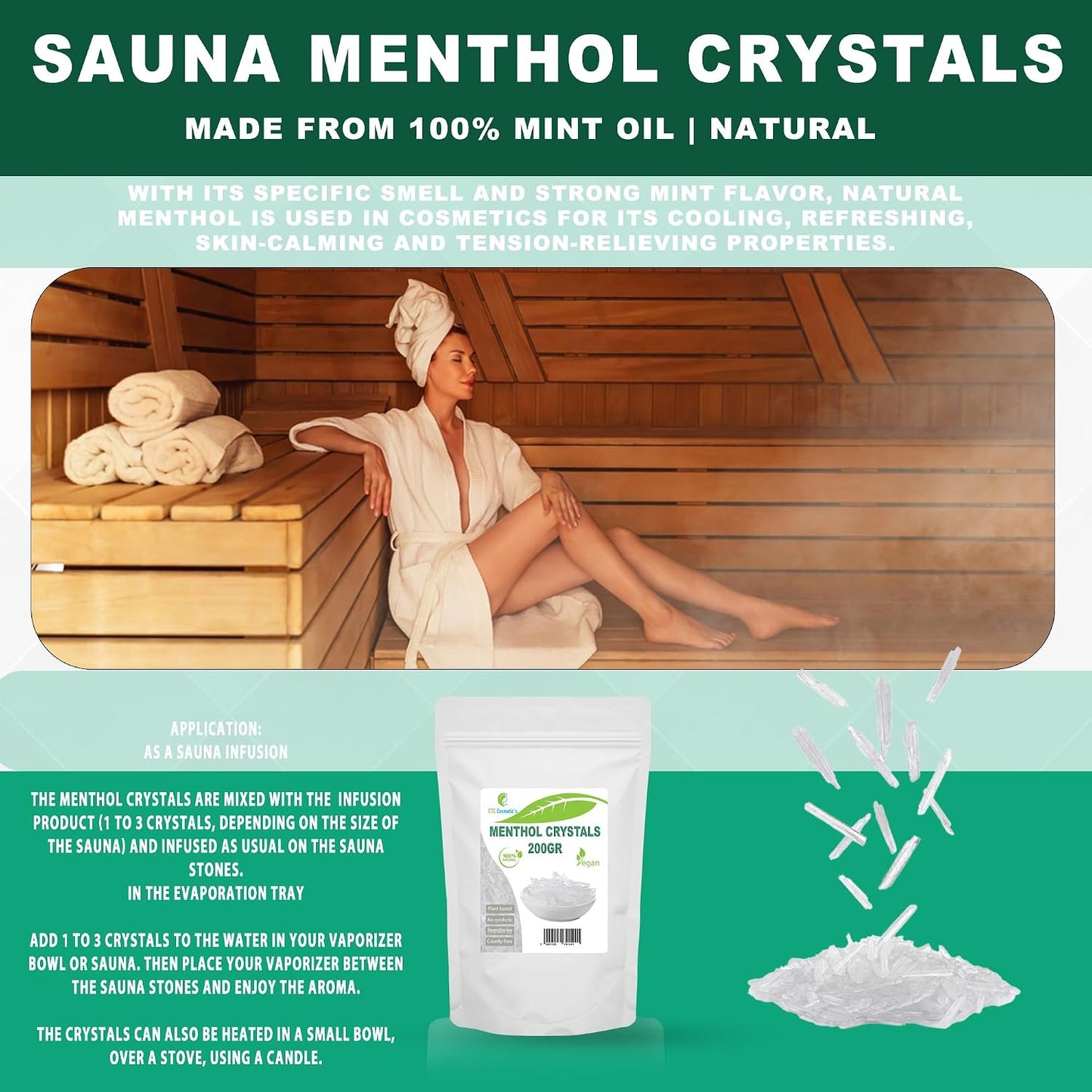 Mentholkristalle für Sauna & Kosmetik, 200 g, 200 g (1er Pack)