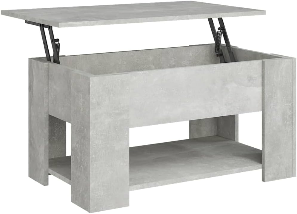 Höhenverstellbarer Couchtisch mit Stauraum, Betongrau, 79 x 49 x 42.5 cm